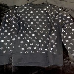 Black Champion All Over Crewneck Sweatshirt Large